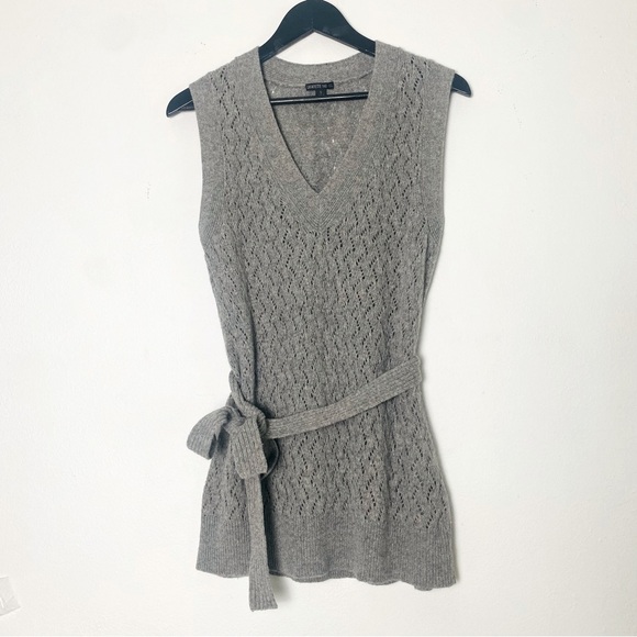 LAFAYETTE 148 NY Womens Gray Sleeveless Knit Sweater Vest w tie Belt Size Small - Picture 1 of 12